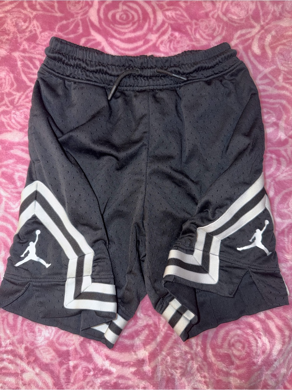 Jordan Black Athletic Mesh Shorts with White Trim - Kids small boys M